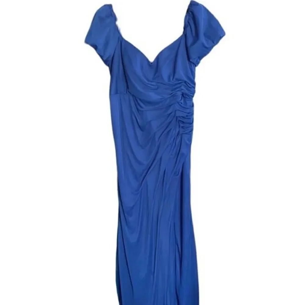Azazie women’s plus size royal blue side slit, sheer overlay bridesmaid/ gown, S